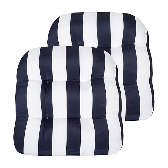 Sweet Home Collection™ Havana Stripe Patio Cushions Indoor/Outdoor Reversible Chair Pads Tufted 19" x 19"