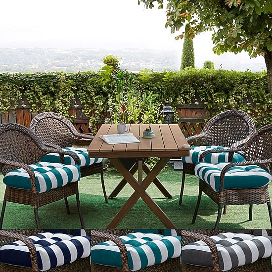 Sweet Home Collection™ Havana Stripe Patio Cushions Indoor/Outdoor Reversible Chair Pads Tufted 19" x 19"