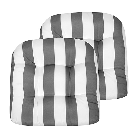 Sweet Home Collection™ Havana Stripe Patio Cushions Indoor/Outdoor Reversible Chair Pads Tufted 19" x 19"