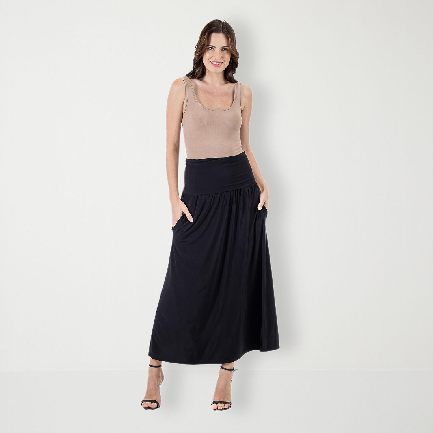 24seven Comfort Apparel Womens STRETCH FABRIC Maxi Skirt