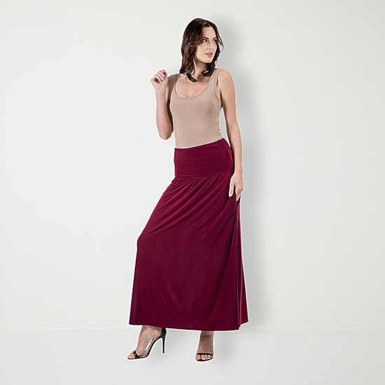 24seven Comfort Apparel Womens Stretch Fabric Maxi Skirt