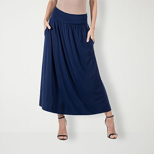 24seven Comfort Apparel Womens Stretch Fabric Maxi Skirt In Blue
