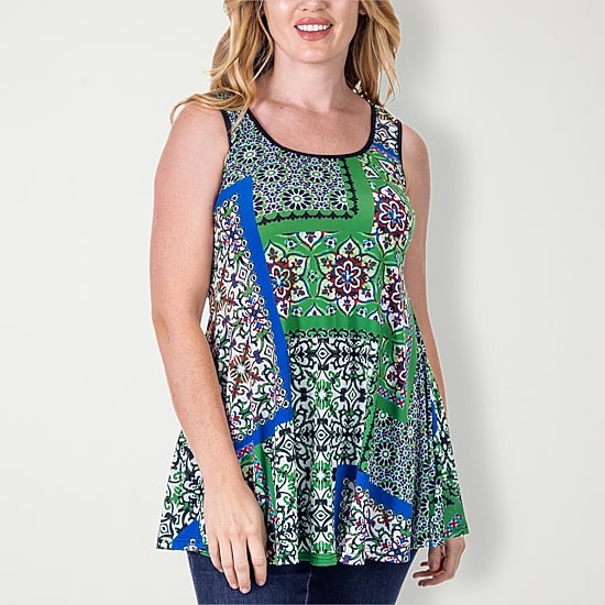 24seven Comfort Apparel Womens Scoop Neck Sleeveless Tunic Top