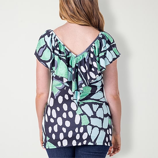 24seven Comfort Apparel Womens V Neck Short Sleeve Tunic Top