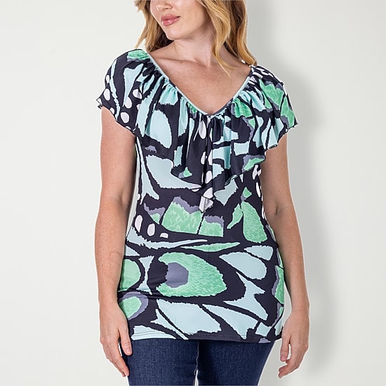24seven Comfort Apparel Womens V Neck Short Sleeve Tunic Top