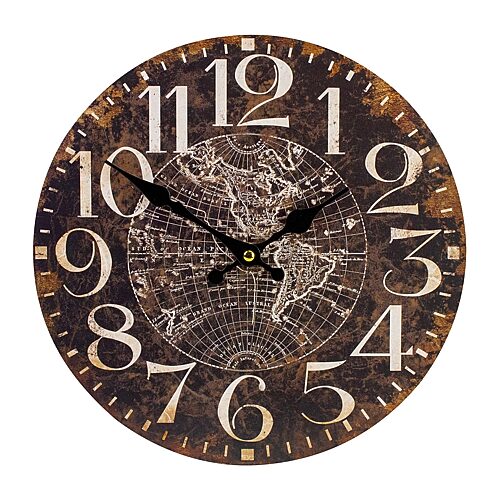 Northlight 12" Battery Operated Brown World Globe Wall Clock, One Size, Brown