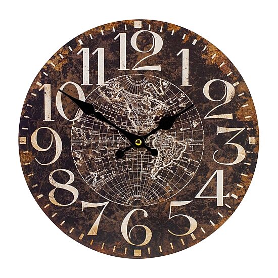 Northlight 12" Battery Operated Brown World Globe Wall Clock