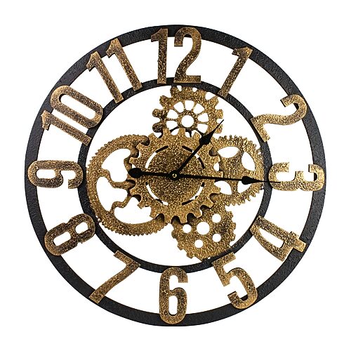 Northlight 24" Battery Operated Gold And Black With Cogs Wall Clock, One Size, Yellow