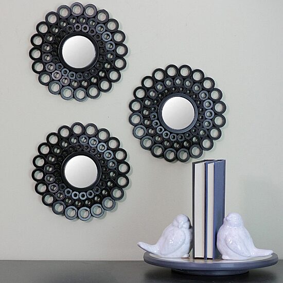 Northlight 9.5" Black Cascading Angular Orb Wall Mirror