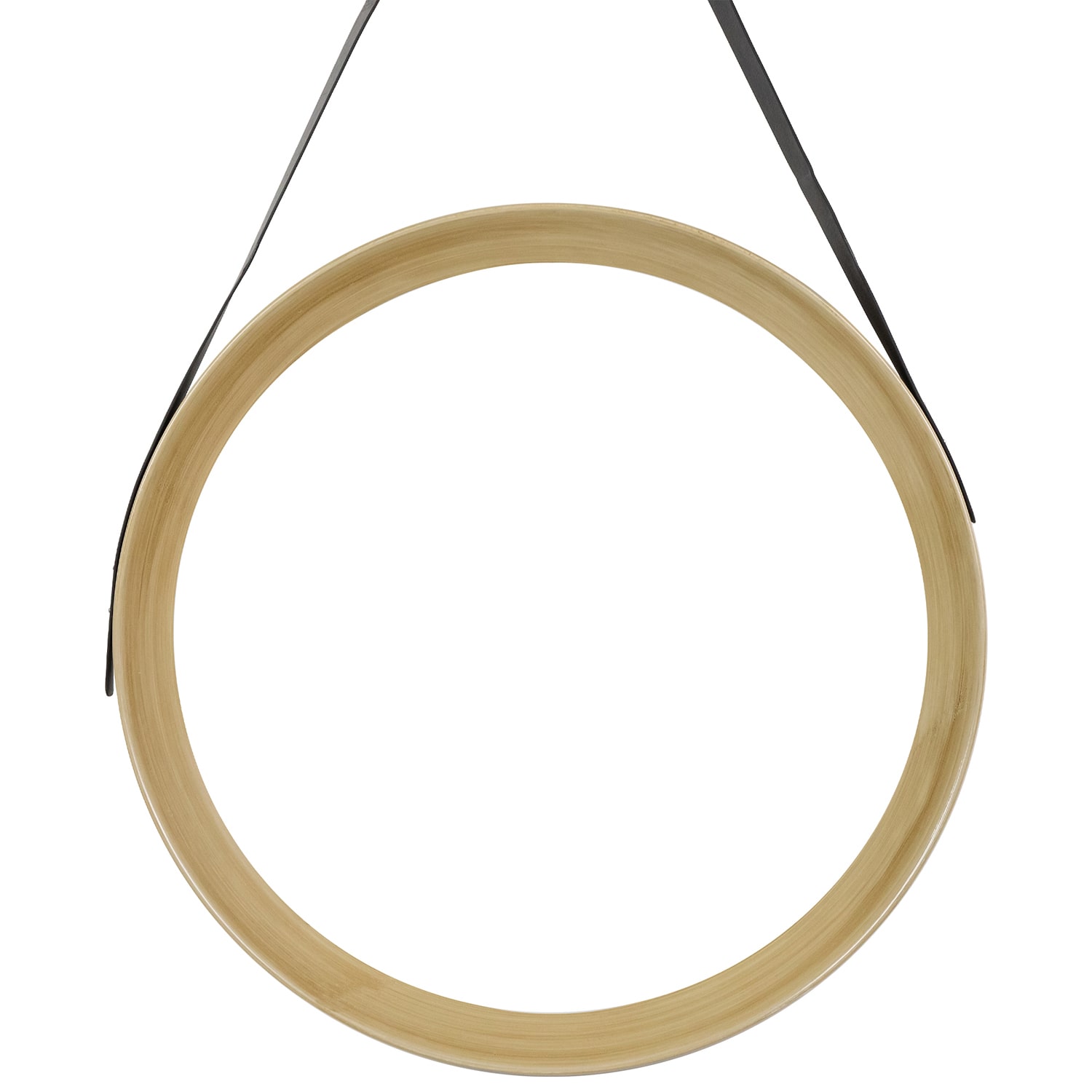 Northlight 20" Wooden Finish With Black Hanging Strap Round Wall Mirror