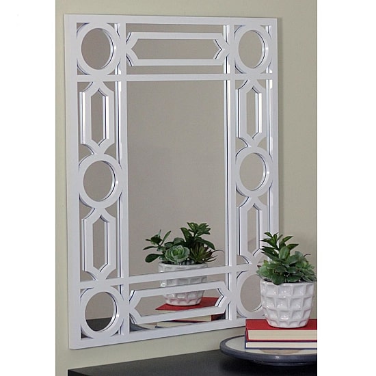 Northlight 29.5" White Framed Geometric Openwork Rectangular Wall Mirror