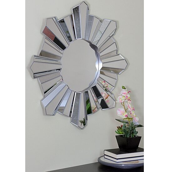 Northlight 25" Silver Matte Sunburst Wave Glass Round Wall Mirror
