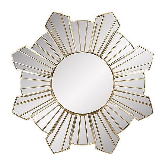 Northlight 25" Shiny Gold Sunburst Wave Glass Round Wall Mirror