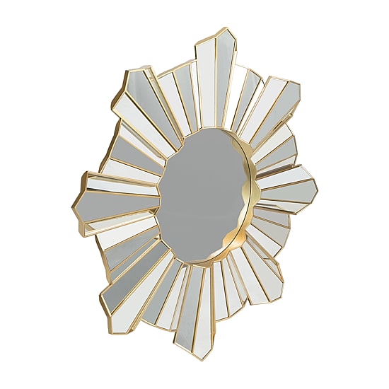 Northlight 25" Shiny Gold Sunburst Wave Glass Round Wall Mirror