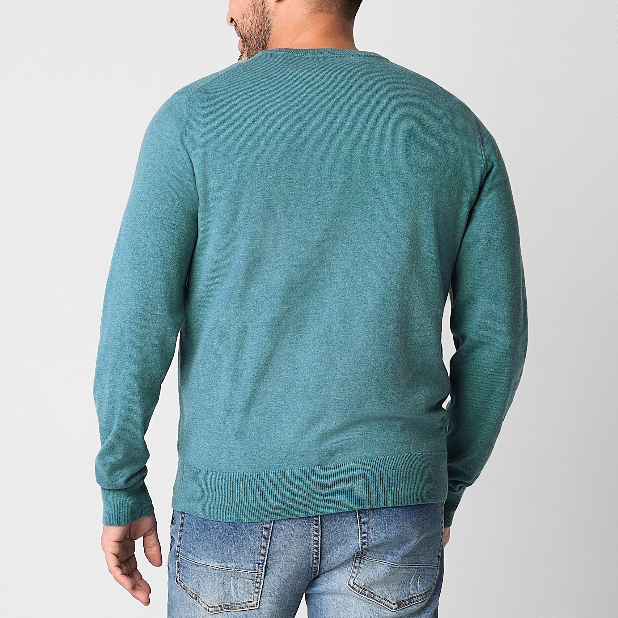 St. John's Bay Fine Gauge Mens V Neck Long Sleeve Pullover Sweater