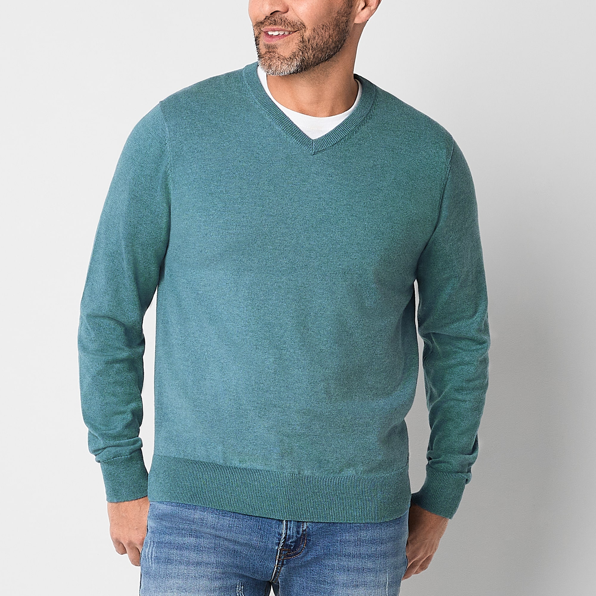 St. John's Bay Fine Gauge Mens V Neck Long Sleeve Pullover Sweater
