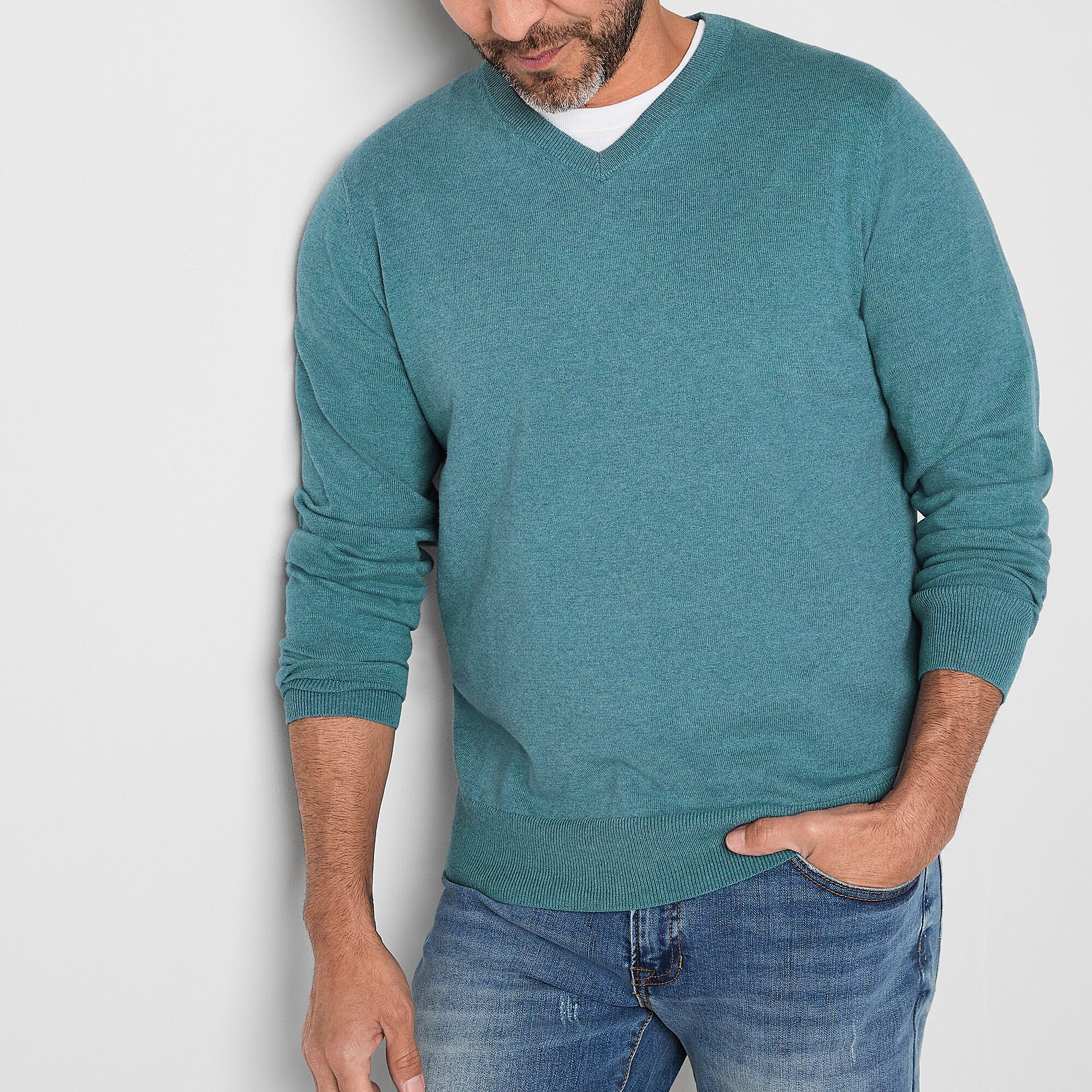 St. John's Bay Fine Gauge Mens V Neck Long Sleeve Pullover Sweater
