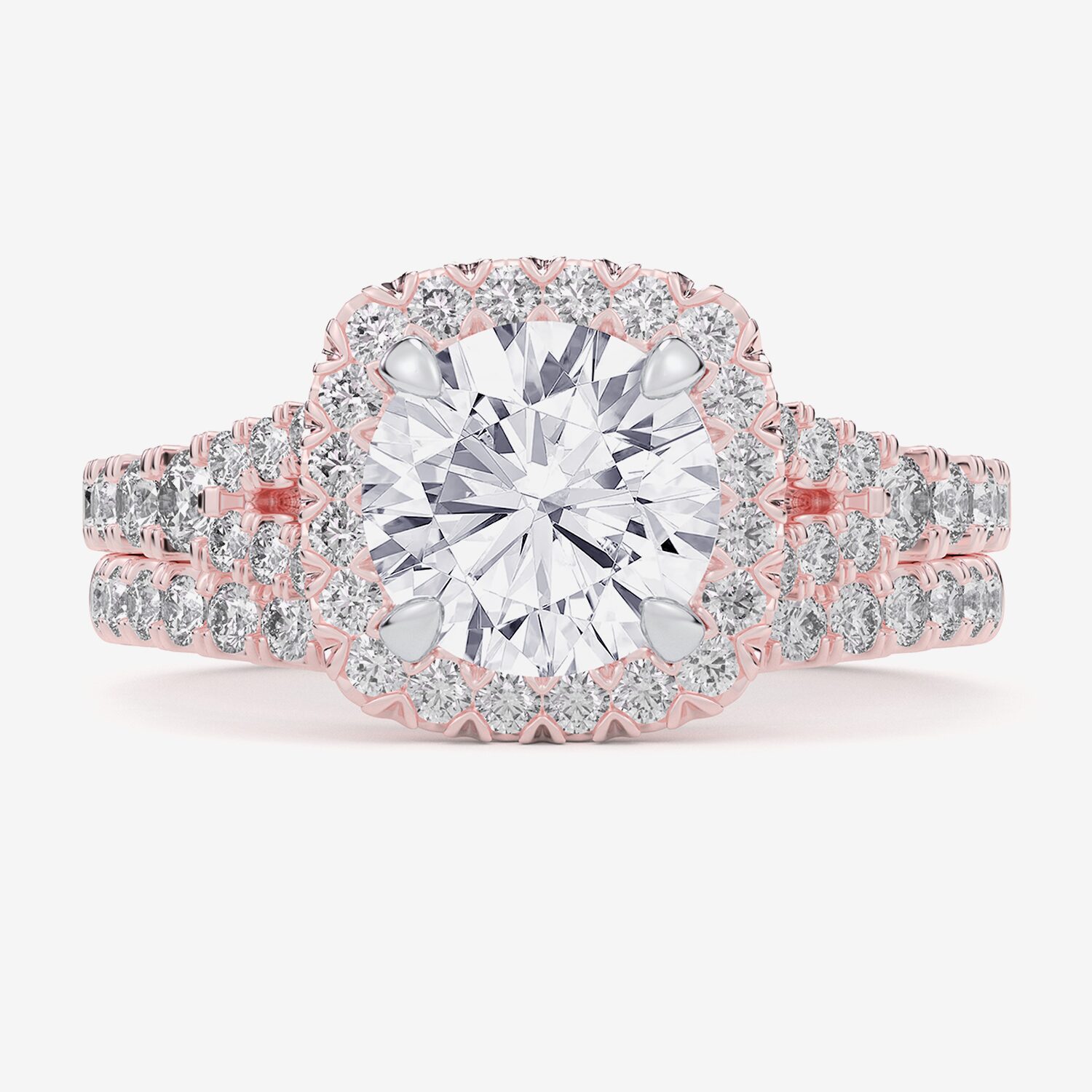 G-H / Si1-Si2) Womens / CT. T.W. Lab Grown White Diamond 14K Gold Round Side Stone Halo Bridal Set