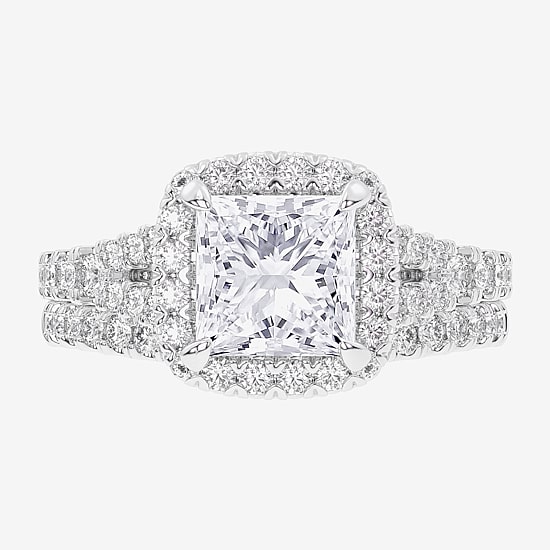 (G-H / Si1-Si2) Womens 1 5/8 CT. T.W. Lab Grown White Diamond 14K Gold Side Stone Halo Bridal Set