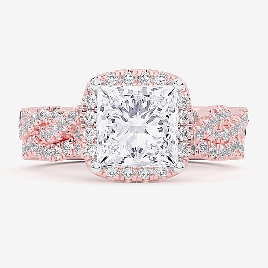 (G-H / Si1-Si2) Womens 1 1/2 CT. T.W. Lab Grown White Diamond 14K Gold Side Stone Halo Bridal Set