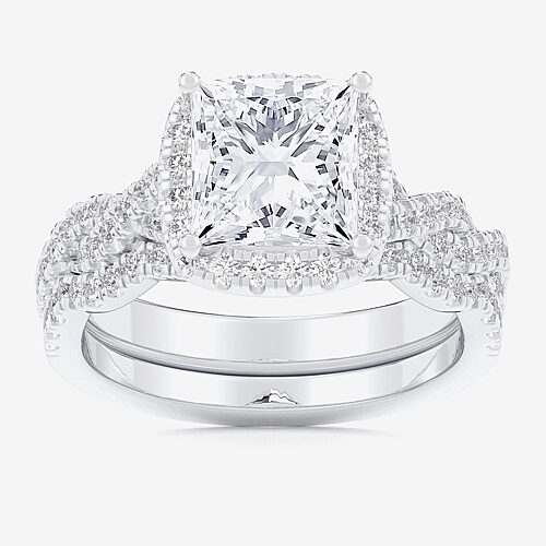 (G-H / Si1-Si2) Womens 1 1/2 CT. T.W. Lab Grown White Diamond 14K Gold Side Stone Halo Bridal Set, 9, White
