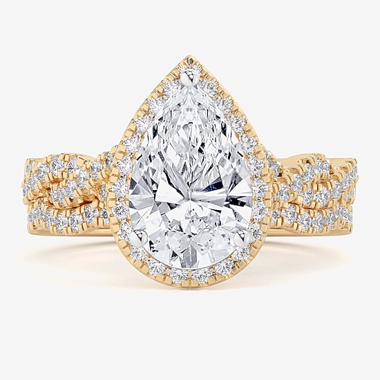 (G-H / Si1-Si2) Womens 1 1/2 CT. T.W. Lab Grown White Diamond 14K Gold Pear Side Stone Halo Bridal Set