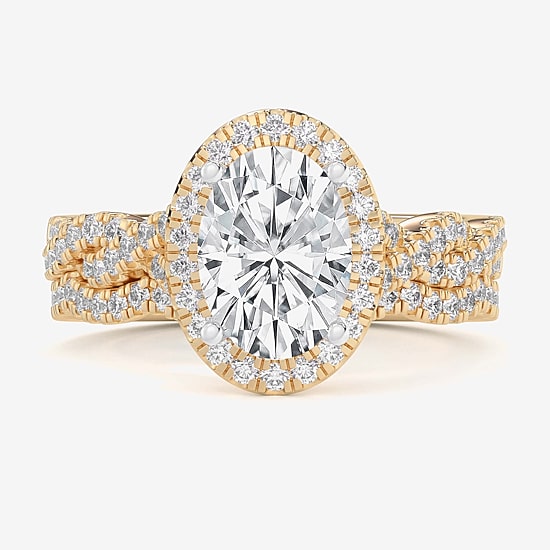 (G-H / Si1-Si2) Womens 1 1/2 CT. T.W. Lab Grown White Diamond 14K Gold Oval Side Stone Halo Bridal Set