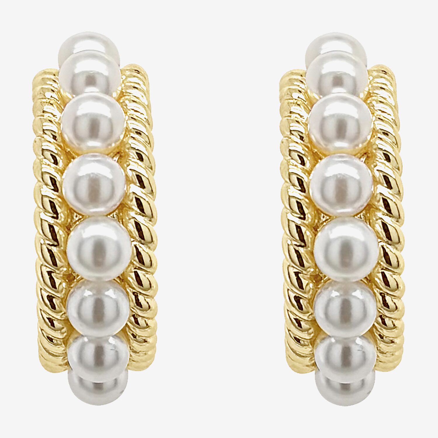 Sparkle Allure Womens White Simulated Pearl 14K Gold Over Brass 26mm Hypoallergenic Hoop Earrings