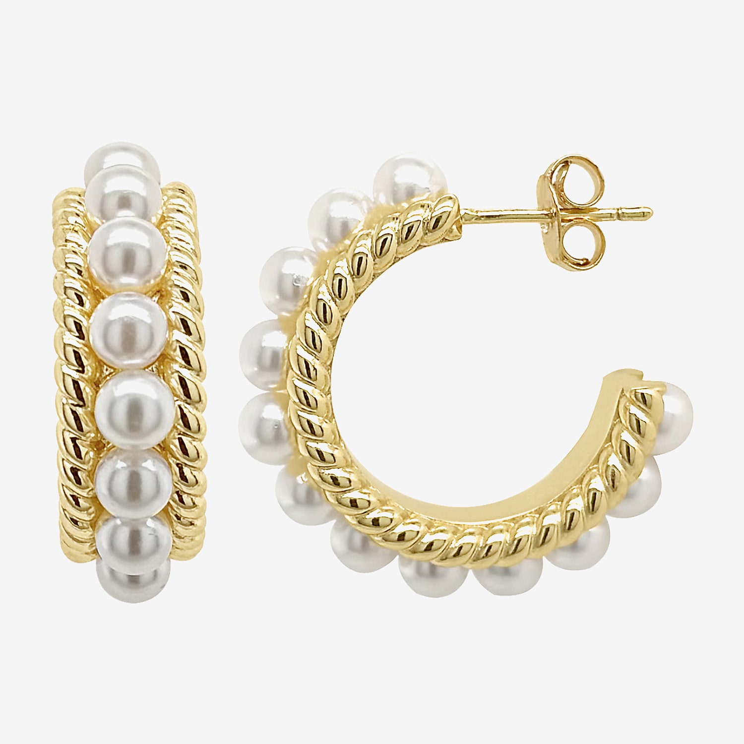 Sparkle Allure Womens White Simulated Pearl 14K Gold Over Brass 26mm Hypoallergenic Hoop Earrings