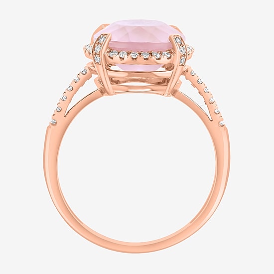 Effy Final Call Limited Quantities! Womens 1/6 CT. T.W. Genuine Pink Quartz 14K Gold Oval Halo Cocktail Ring