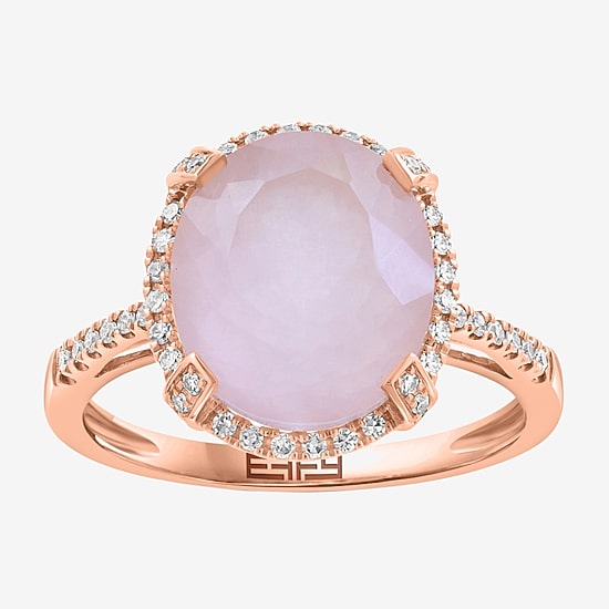Effy Final Call Limited Quantities! Womens 1/6 CT. T.W. Genuine Pink Quartz 14K Gold Oval Halo Cocktail Ring