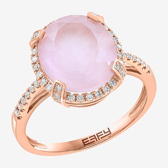 Effy Final Call Limited Quantities! Womens 1/6 CT. T.W. Genuine Pink Quartz 14K Gold Oval Halo Cocktail Ring