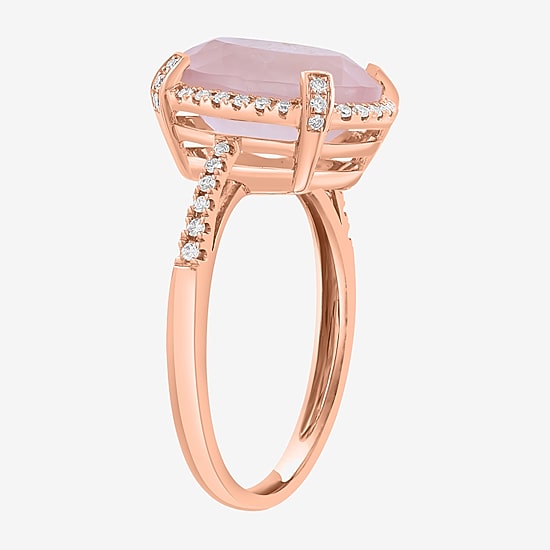 Effy Final Call Limited Quantities! Womens 1/6 CT. T.W. Genuine Pink Quartz 14K Gold Oval Halo Cocktail Ring