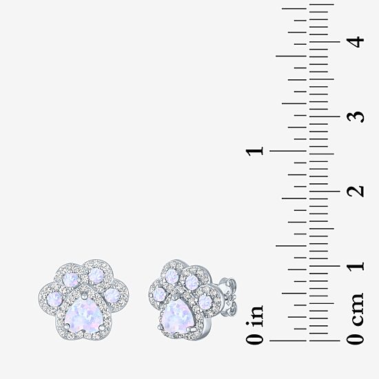 Paw Print Lab Created White Opal Sterling Silver 4mm Stud Earrings
