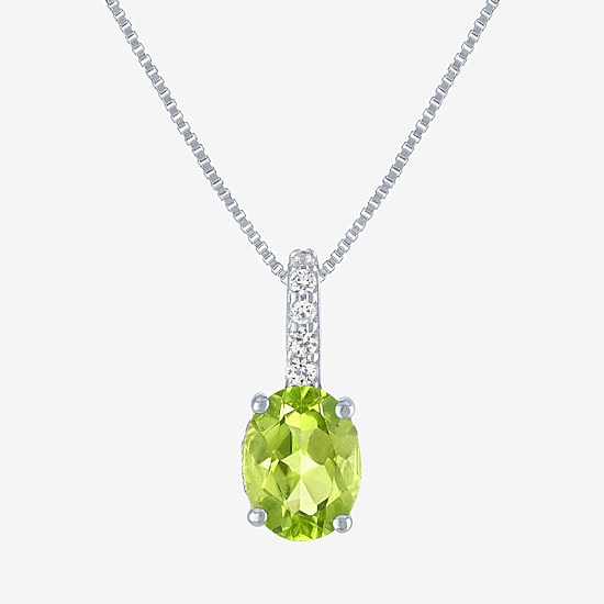 Womens Genuine Green Peridot Sterling Silver Oval 18 Inch Pendant Necklace
