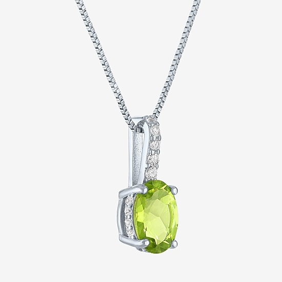 Womens Genuine Green Peridot Sterling Silver Oval 18 Inch Pendant Necklace