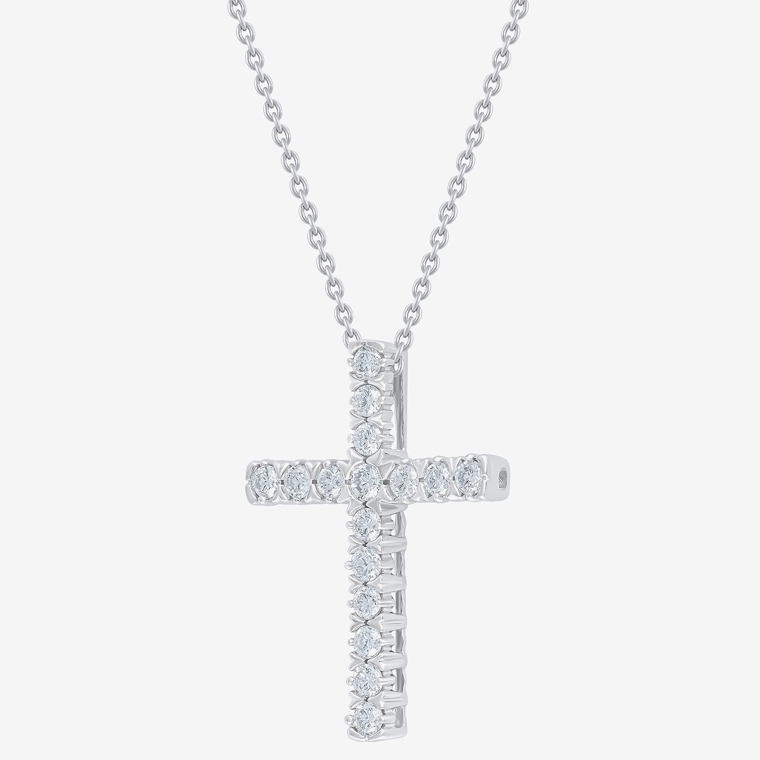 (G/Si2) Womens 1/4 CT. T.W. Lab Grown White Diamond 10K Gold Cross 18 Inch Pendant Necklace
