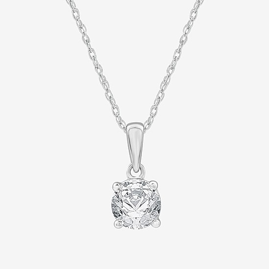 Womens 1 CT. Lab Grown White Diamond 10K Gold Round Pendant Necklace