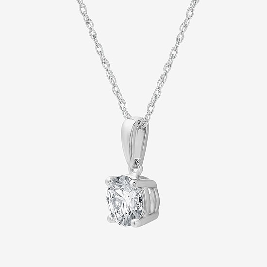 Womens 1 CT. Lab Grown White Diamond 10K Gold Round Pendant Necklace