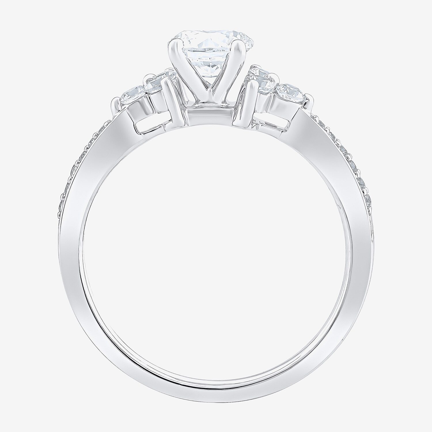 (Si2/G) Womens 1 CT. T.W. Lab Grown White Diamond 10K Gold Round Side Stone Engagement Ring