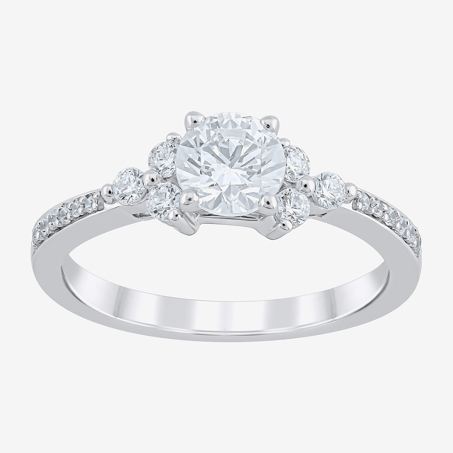 (Si2/G) Womens 1 CT. T.W. Lab Grown White Diamond 10K Gold Round Side Stone Engagement Ring