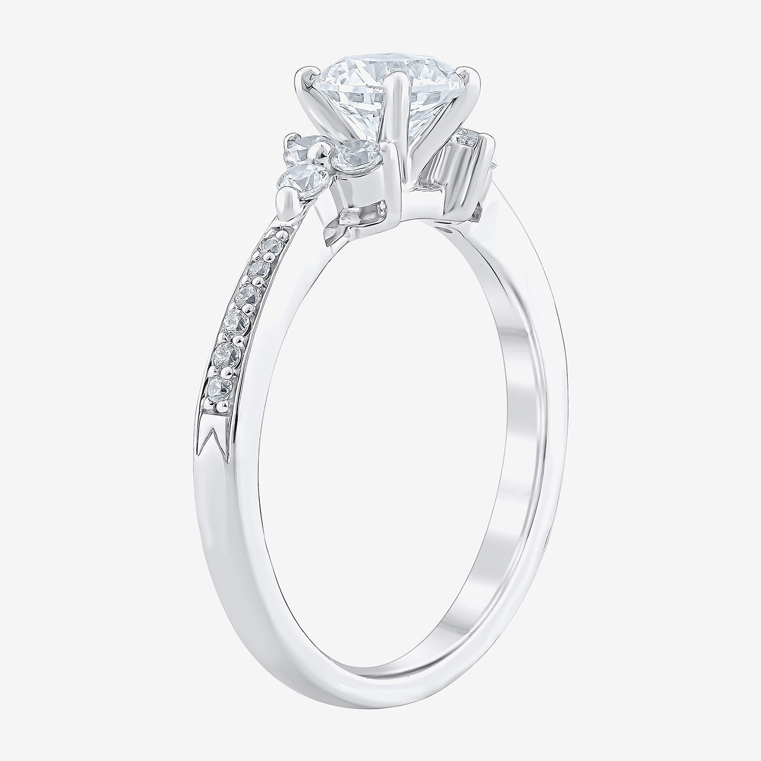 (Si2/G) Womens 1 CT. T.W. Lab Grown White Diamond 10K Gold Round Side Stone Engagement Ring