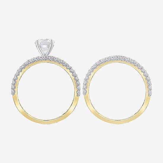 (G / Si2) Womens 2 CT. T.W. Lab Grown White Diamond 10K Gold Side Stone Bridal Set
