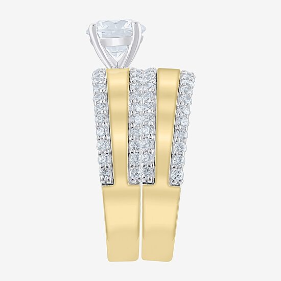 (G / Si2) Womens 2 CT. T.W. Lab Grown White Diamond 10K Gold Side Stone Bridal Set