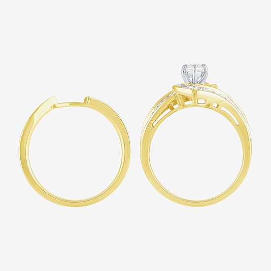 (G / Si2) Womens 2 CT. T.W. Lab Grown White Diamond 10K Gold Side Stone Bypass  Bridal Set