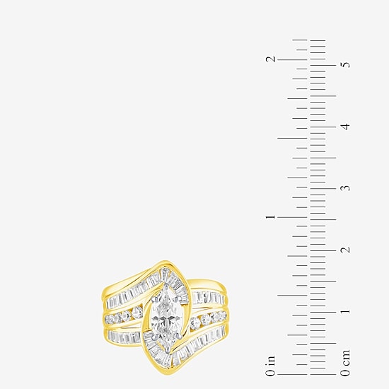 (G / Si2) Womens 2 CT. T.W. Lab Grown White Diamond 10K Gold Side Stone Bypass  Bridal Set