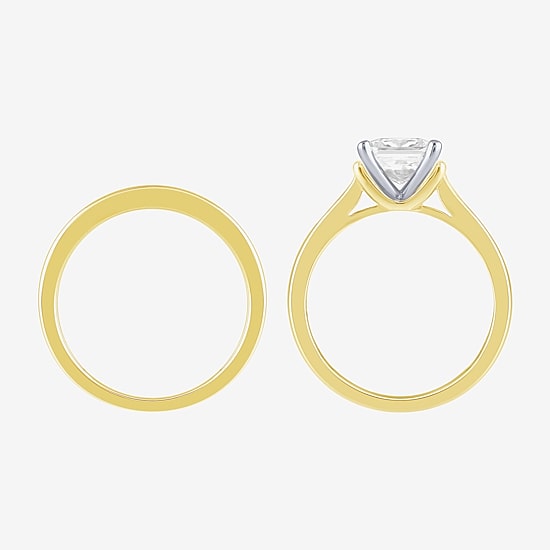 (G / Si2) Womens 2 CT. T.W. Lab Grown White Diamond 10K Two Tone Gold Side Stone Bridal Set