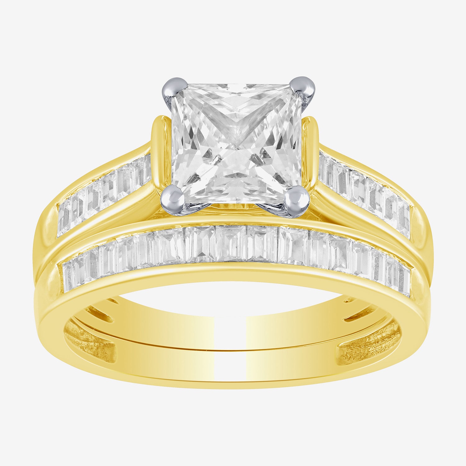 (G / Si2) Womens 2 CT. T.W. Lab Grown White Diamond 10K Two Tone Gold Side Stone Bridal Set