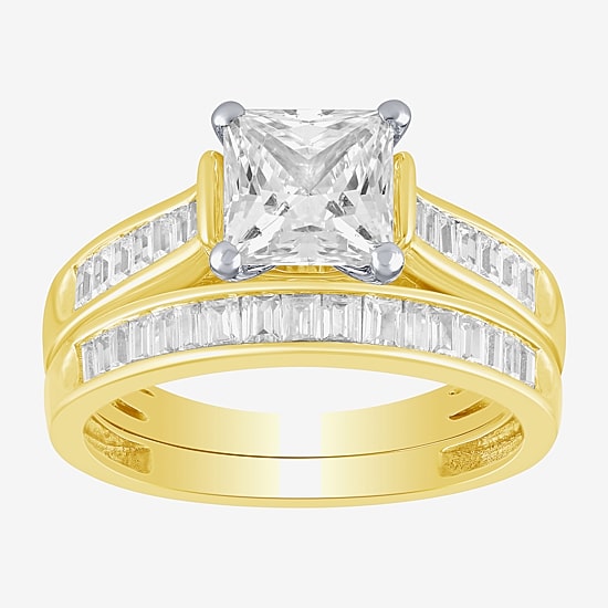 (G / Si2) Womens 2 CT. T.W. Lab Grown White Diamond 10K Two Tone Gold Side Stone Bridal Set