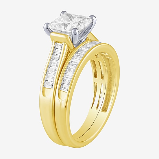 (G / Si2) Womens 2 CT. T.W. Lab Grown White Diamond 10K Two Tone Gold Side Stone Bridal Set